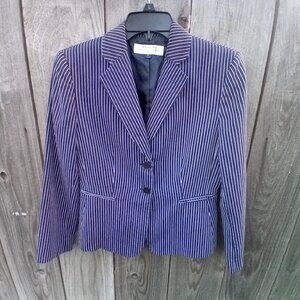 TAHARI ARTHUR S LEVINE STRIPED BLAZER PETITE 6P BLACK-WHITE TAILORED TWO BUTTONS